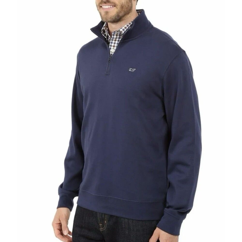 Vineyard Vines Men’s 1/4 Zip Pullover Navy Blue Whale Logo Cotton Sz L
